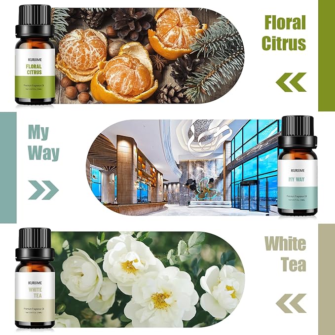 Fragrance Oils, Hotel Collection Diffuser Oil, Luxury Hotel Essential Oil Set for Diffuser, Soap & Candle Making Scents - Luxury Night, Jasmine & Mint, Lemon & Thyme, White Tea, Floral Citrus, My Way