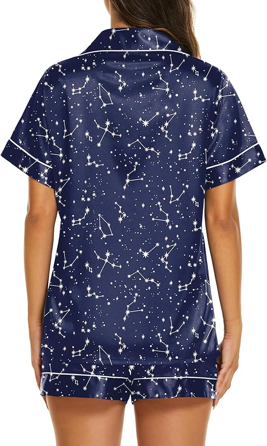 Ekouaer Silk Pajamas for Women Short Sleeve Sleepwear Soft Button Down Loungewear 2 Piece Satin Pjs Shorts Set S-XXL