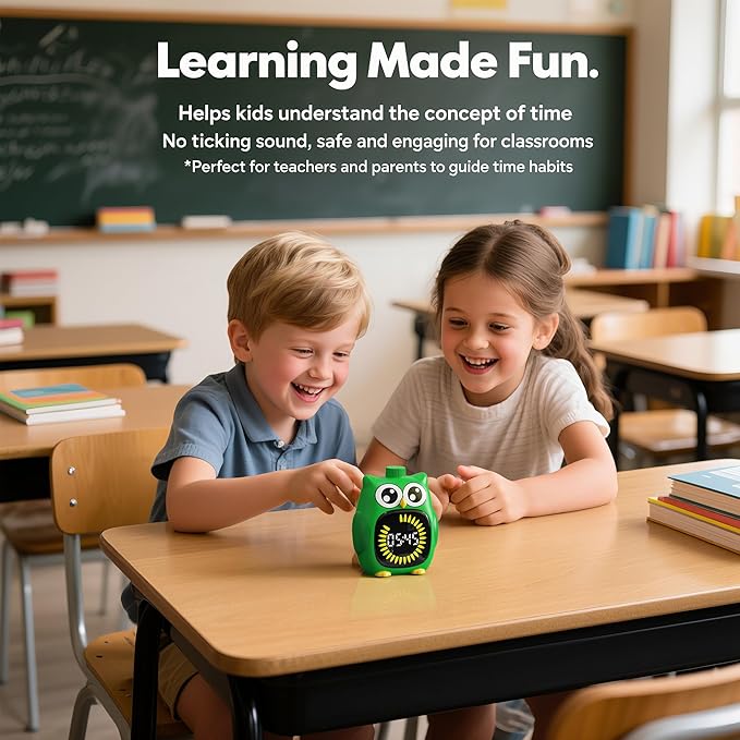 Doli Yearning Visual Timer for Kids, Owl Digital Countdown Timer (Green)