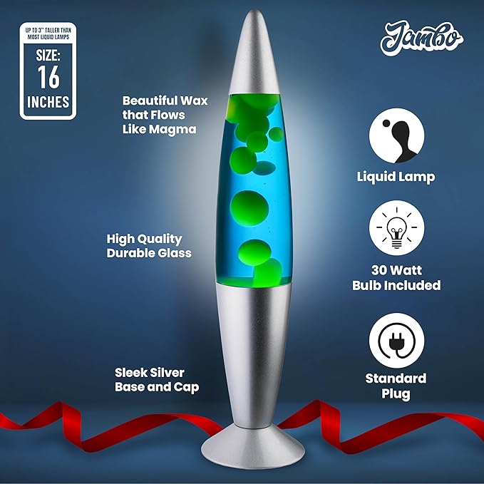 JAMBO 16" Beautiful Lamp- Blue with Yellow/Green Wax, Relaxing Liquid Light, Night Light Nightlight, Home Decor Living Room Office Bedroom Lamp for Adults Teens Kids, Magma Motion