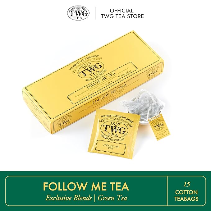 TWG Tea | Follow Me Tea | Green Tea | Ginseng & Pineapple | 15 Hand Sewn Cotton Teabags | Gift Set