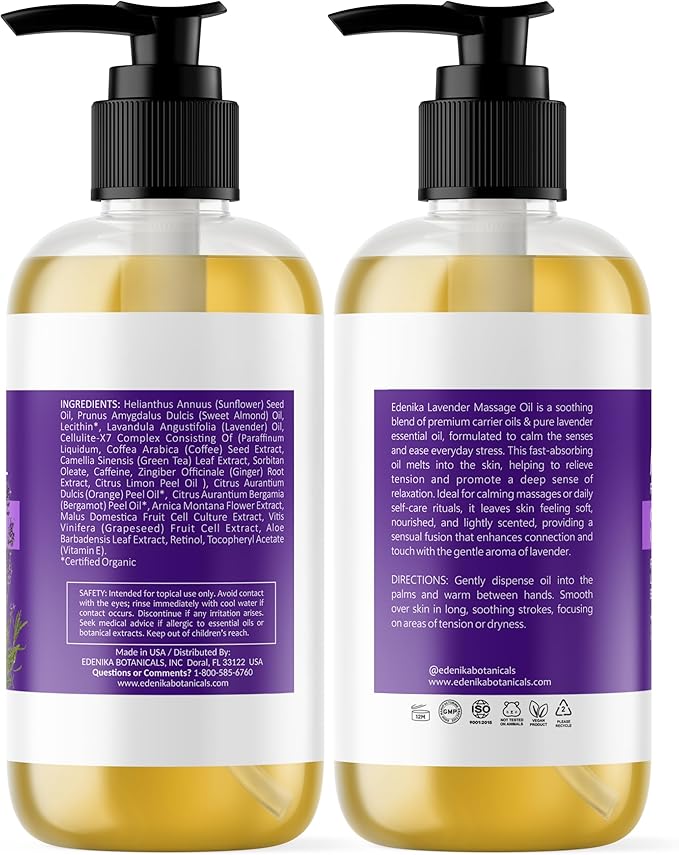Lavender Aromatherapy Massage Oil for Couples, Romantic & Relaxing Body Oil with Calming Lavender Scent. Helps Relax The Body & Soothe The Senses, 8 fl oz