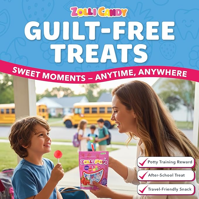 Zollipops Clean Teeth Pops Sugar Free Candy with Xylitol, Dye-Free Lollipops - Keto & Diabetic-Friendly, Dentist-Approved Treats for Kids (Strawberry 3.1 oz)