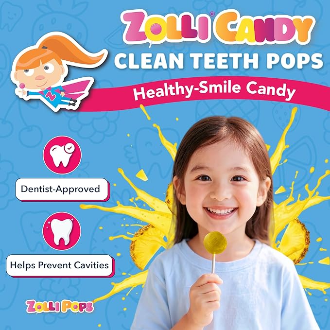Zollipops Clean Teeth Pops Sugar Free Candy with Xylitol, Dye-Free Lollipops - Keto & Diabetic-Friendly, Dentist-Approved Treats for Kids (Pineapple, 3.1 oz)