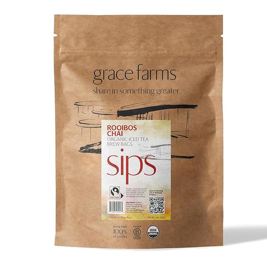 Grace Farms ROOIBOS CHAI ORGANIC ICED TEA (Twelve 1qt. Brew Bags, 3 Gallons) | Refreshing and Spiced, Naturally Sweet Sugar-Free | Easy Cold Brew