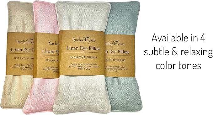 Sacksy Thyme Organic Linen Eye Pillow - Lavender & Flaxseed for Relaxation, Yoga, Stress Relief - Microwavable Heating Pad & Cool Compress - Made in USA - Gifts for Meditation