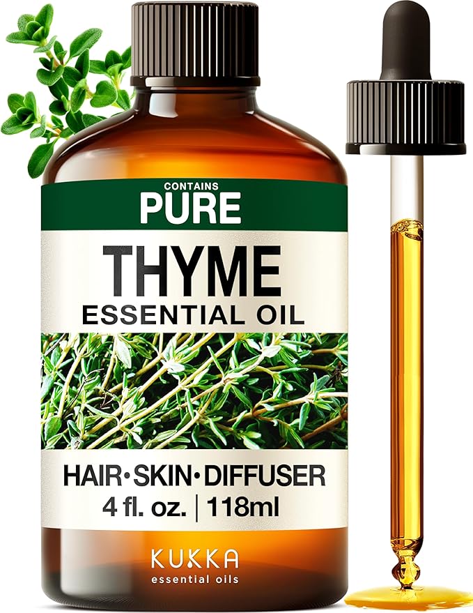 KUKKA Thyme Essential Oils - 4 Fl Oz - for Hair, Skin, Diffuser, Aromatherapy & DIY Soap Making Scent