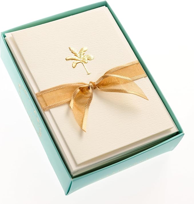 Graphique Palm Tree Cards, Pack of 10 Cards with Envelopes, All Occasion Greetings, Blank Inside, Gold Foil Embossing, La Petite Press Collection Boxed Set, 3.25" x 4.75"