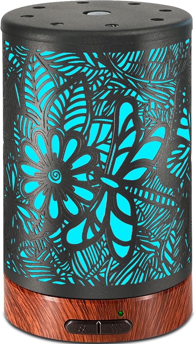 Essential Oil Diffuser Aromatherapy Diffuser - Metal Aroma Diffuser for Home 150ml Ultrasonic Cool Mist Diffuser with 7 Colors Light Waterless Auto-Off for Home Office Decor & Gift (Dragonfly)