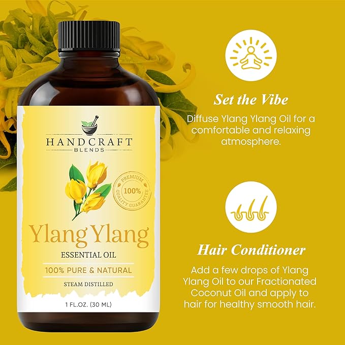 Handcraft Blends Ylang Ylang Essential Oil – 1 Fl Oz – 100% Pure and Natural – Premium Grade Essential Oil for Diffuser and Aromatherapy, Skin, Massage, Candle and Soap Making Fragrance