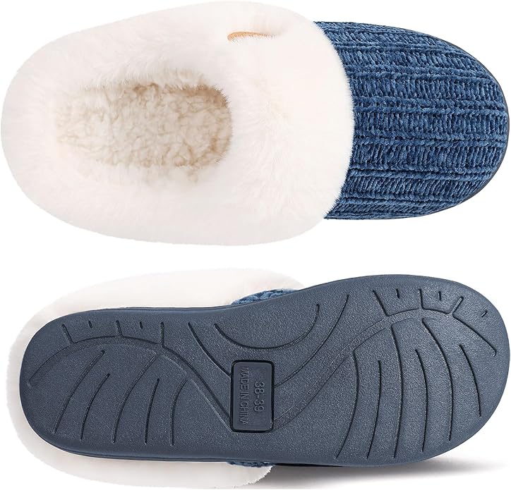 Evshine Warm Knit House Slippers for Women Comfy Wool-Like Lined Chenille Slippers with Memory Foam and Indoor Outdoor Soles