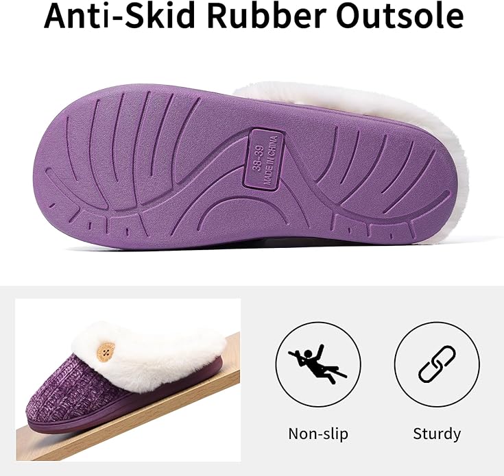 Evshine Warm Knit House Slippers for Women Comfy Wool-Like Lined Chenille Slippers with Memory Foam and Indoor Outdoor Soles