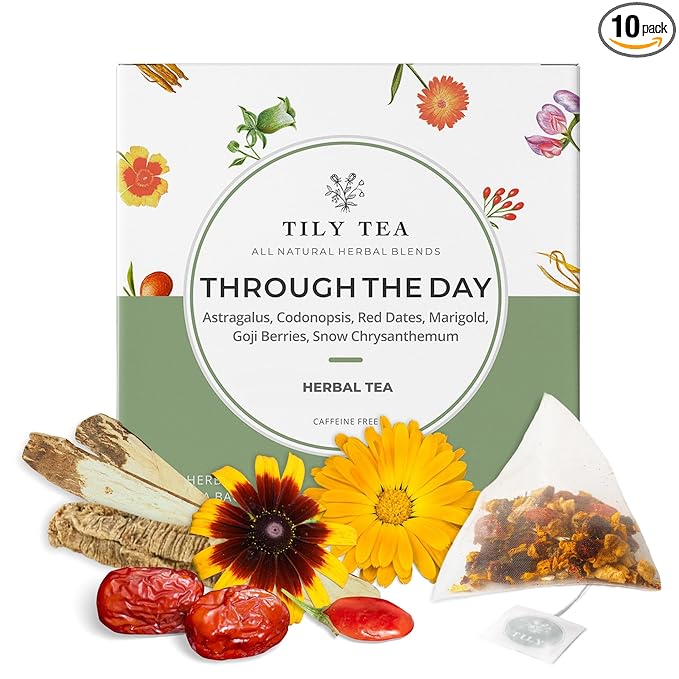 Tily Through The Day Wellness Tea - Antioxidant-Rich Herbal Tea - Caffeine Free - 10 Plastic-Free Teabags