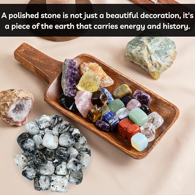 Amazing Gemstone Rainbow Moonstone Crystals and Healing Stones Tumbled - 1000+ Carats Rainbow Moonstone Stone, Healing Stones for Energy Balance, Stress Relief - Premium Polished Gems Rocks