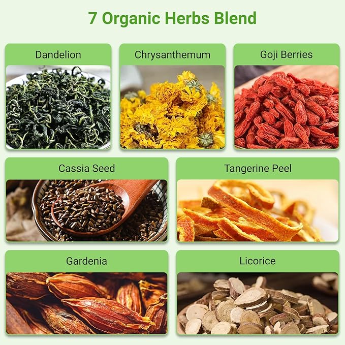 Dandelion Wolfberry Tea, Chinese Traditional Seven Natural Herbs Formula Blend Support Kidney & Liver Health Dandelion Root Tea Bags (2 Pack/24 Bags)