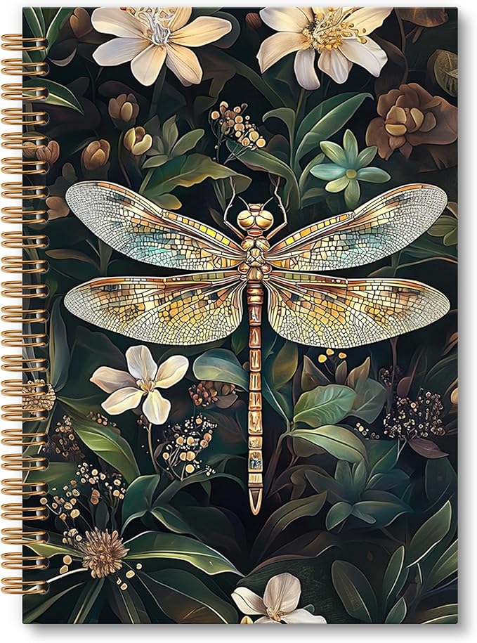 Dragonfly Gifts Notebook Journal Dragonfly Gifts for Women Spiral Notebook, Vintage Floral Botanical Dragonflies Notebooks Gifts for Women Girls, Dragonflies School Office Supplies, 6x8.2In