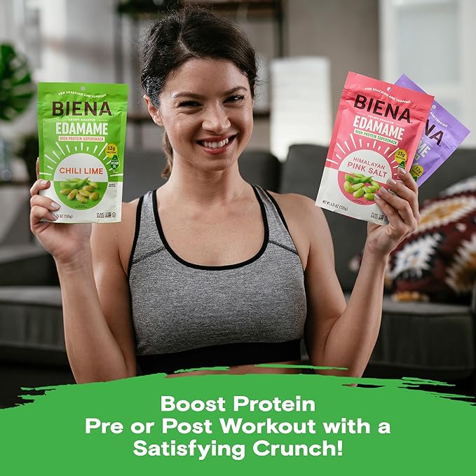 Biena Crispy Roasted Edamame Beans Snack – High Protein Snack for Adults & Kids, 12g-13g Protein per Serving - Made with Avocado Oil – Vegan, Low Carb, Gluten-Free – 3-Pack 4.75oz Variety Pack