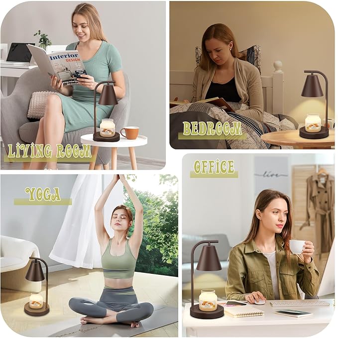 Candle Warmer Lamp with Timer - Electric Wax Melter for Jar Candles with 2 Bulbs, Flameless Scented Candle Warmer for New Home, Creates Cozy Ambiance, Modern House Warming Gift for Women (Brown)