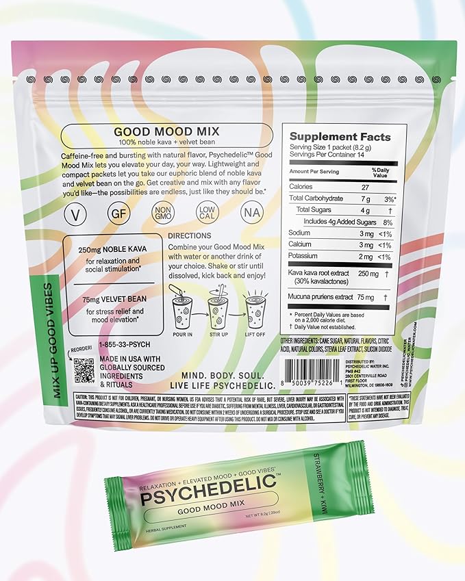 Calming Kava Drink Mix - Kava kava flavored drink mix - Easy Open Single-Serving - Flavored Kava - Mucuna Pruriens - Stevia - Adaptogen Mocktails - 14 Sticks - Strawberry Kiwi