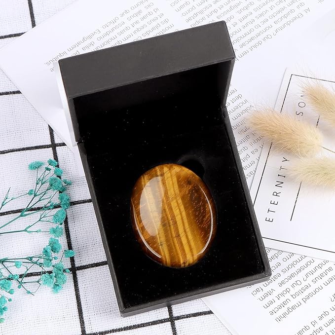 Tiger Eye Worry Stone Palm Stones Healing Crystals for Anxiety Meditation Thumb Stone Witchy Decor Gift 1.7"