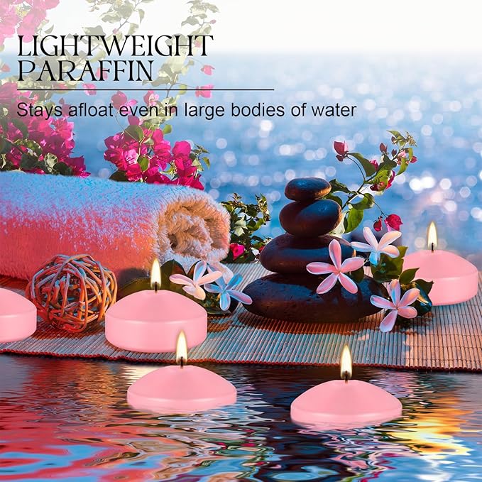 12-Pack 3 Inch Pink Floating Candles - Romantic Decor for Celebrations, and Parties