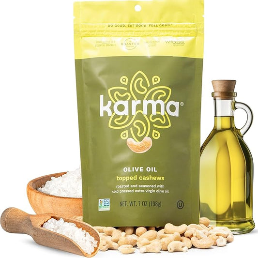 Karma Nuts Olive Oil & Sea Salt Whole Cashews (7 oz, Pack of 1) – Roasted Cashews, Healthy Snacks for Adults - Gluten Free Vegan Snacks, Non GMO - Flavored Nuts, Low Carb Snack