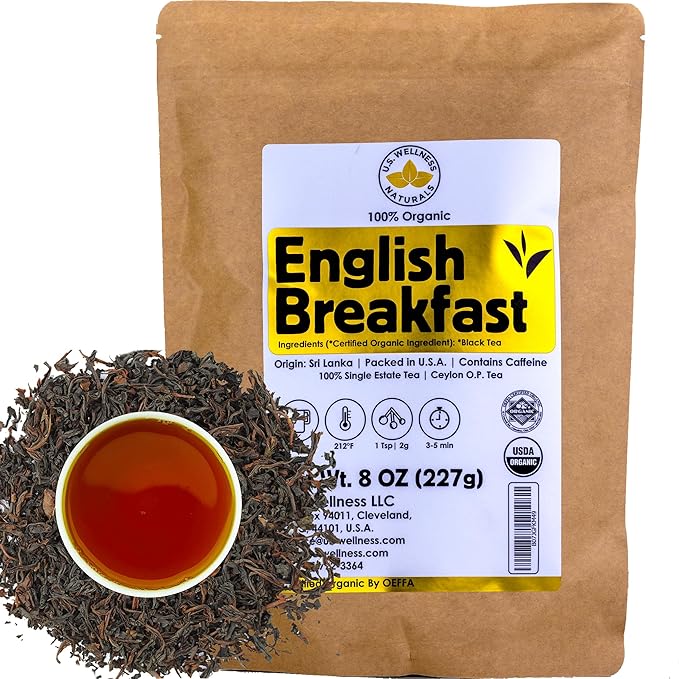 English Breakfast Tea | ORGANIC Ceylon OP grade loose leaf black tea | CRISP, RICH & AROMATIC | 110+ Cups | 100% Idulgashinna SINGLE Estate Tea