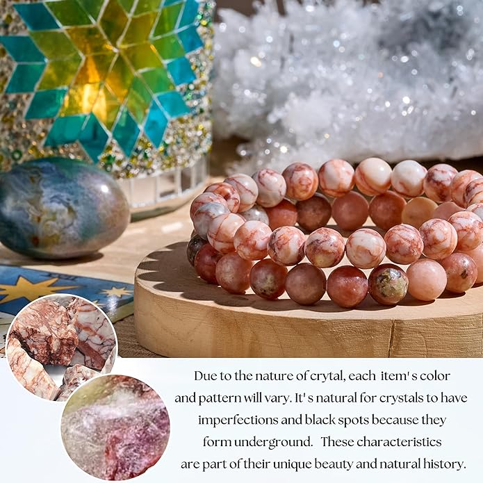 Bivei Natural Gemstone Semi Precious Healing Crystals Handmade Stretchy Round Beads Bracelet, Enhance Positive Energy