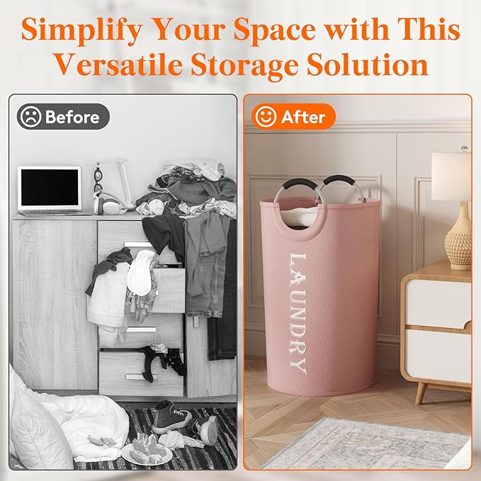 Lifewit 120L 2-Pack Large Laundry Basket, Collapsible Laundry Hamper with Aluminum Handles, Waterproof Freestanding Dirty Clothes Hampers for Laundry Room Bedroom Dorm Bathroom, Pink