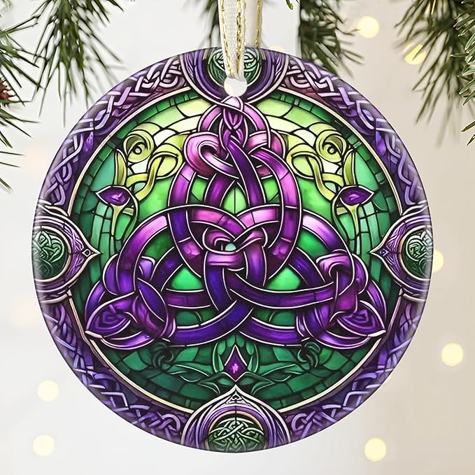 Celtic Knot Ceramic Christmas Ornament - 3.5 Inch Hanging Decoration for Christmas Tree, Gift Exchange or Holiday Presents