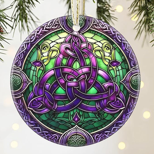 Celtic Knot Ceramic Christmas Ornament - 3.5 Inch Hanging Decoration for Christmas Tree, Gift Exchange or Holiday Presents