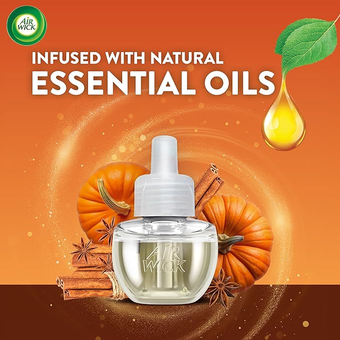 Air Wick Plug in Scented Oil Refill, 5 ct, Pumpkin Spice, Air Freshener, Essential Oils, Fall Scent, Fall Decor