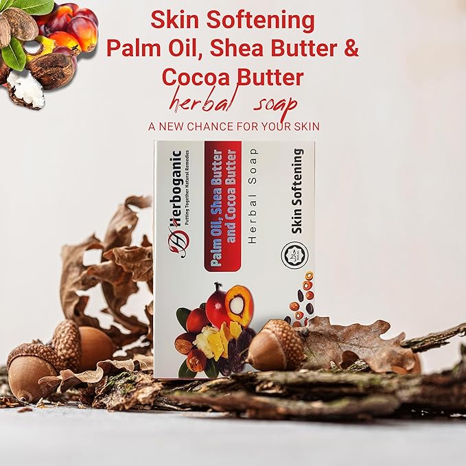 HERBOGANIC Palm oil, Shea butter and Cocoa Butter Herbal Soap | Pack of 6 of 5oz soap Bar | Ideal for Men and Women, Soothing and Nourishing Soap for Moisturization
