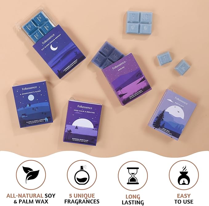 Folkulture Wax Melts | Strong Scented Set of 5 Fragrance Melts (30pc) | Candle Warmer or Soy Wax Melt for Warmer | Scented Cubes for Gifts for Women | Soy Wax for Warmers