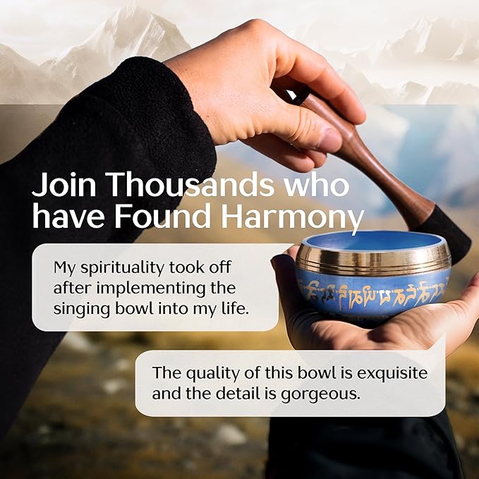 Handmade Tibetan Etched Singing Bowl Set with Case – Meditation Bowl & Sound Bowl with Cushion, Mallet & Guide – Ancient Tibetan Meditation Bowl for Therapy – Spiritual Decor Enhancements
