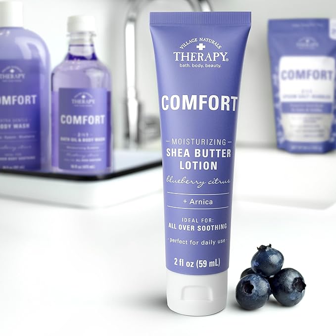 Village Naturals Therapy Comfort Shea Butter Hand & Body Lotion, Blueberry Citrus Scent, 2 fl oz, Pack of 6
