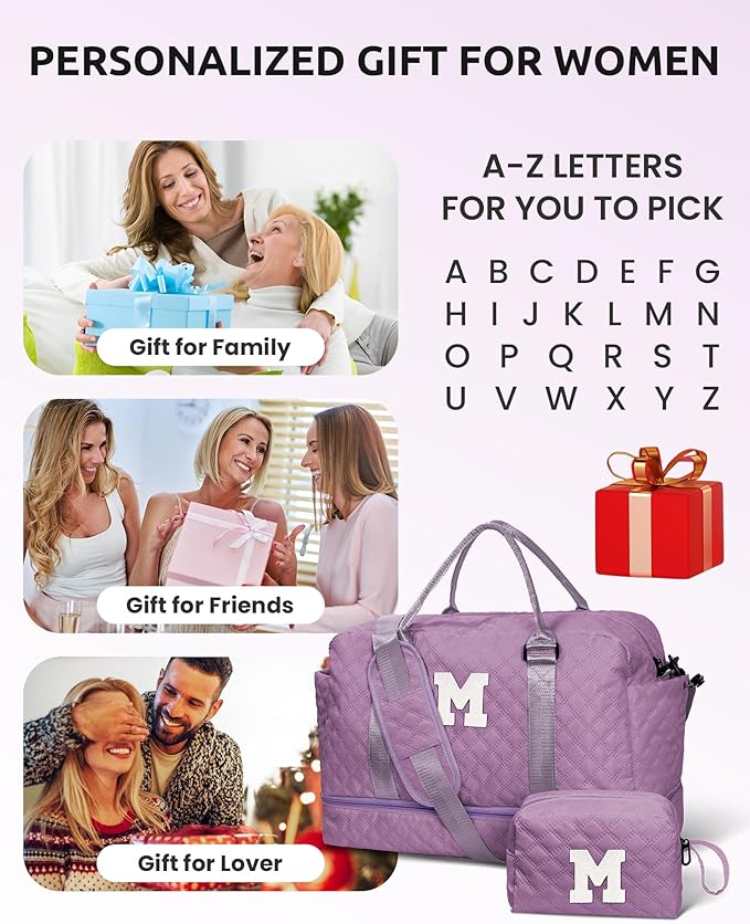 Gifts for Girls-Duffle Bag with Shoe Compartment, Personalized Weekender Bag, Overnight Bags for Women, Letter Travel Bag with Makeup Bag，Tween Girls Trendy Stuff Gift (Letter B)