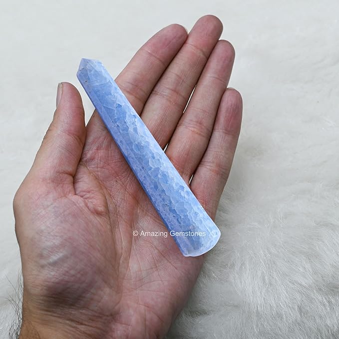 Amazing Gemstone Blue Calcite Crystal Wand Massage Stick - Pelvic Wand Gua Sha for Adults - Crystals and Healing Stones Massage Wands for Adults Gifts (Pointed)