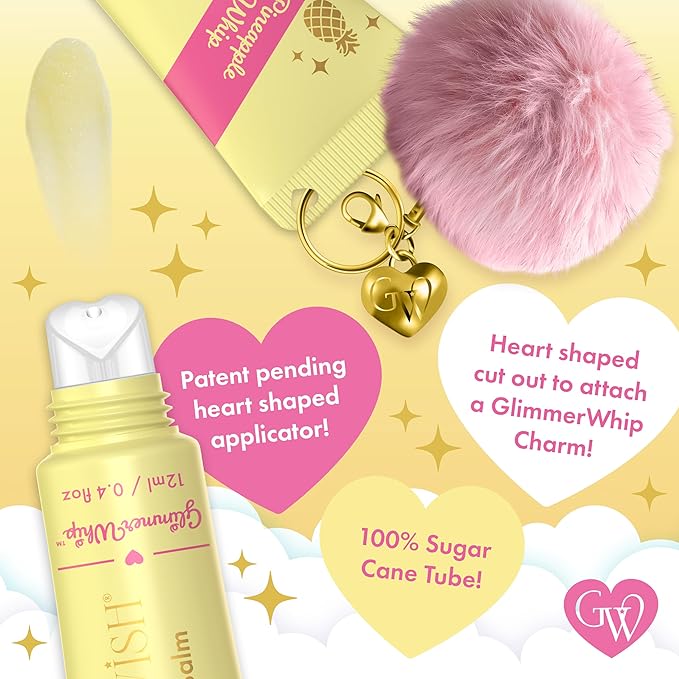 Glimmer Wish Glimmer Whip Hydrating Lip Balm – Organic Castor & Jojoba Oils, Shea & Cocoa Butters – Vegan, Non-Toxic, Moisturizing Lip Care (Pineapple Whip)