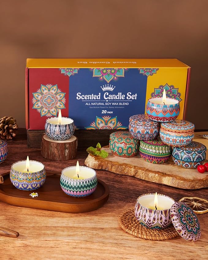 Christmas Candle Gift Set for Women, 20 Pack Long Lasting Scented Soy Candles, Aromatherapy Candles for Home Relaxation, Perfect Holiday & Christmas Gifts with Gift Box