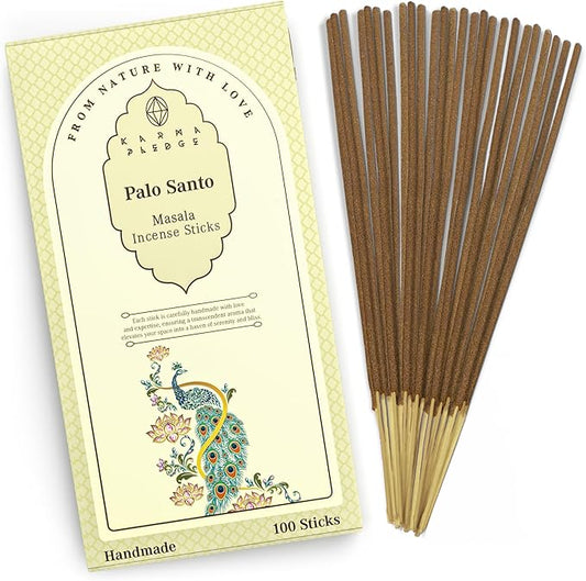 Incense Sticks, Palo Santo Incense, Pack of 100 Stick, Hand Rolled Aromatic Masala Made with Natural Ingredients, 45-60 Minute Burn Time, Best for Home Fragrance, Meditation, Yoga, Spiritual Healing