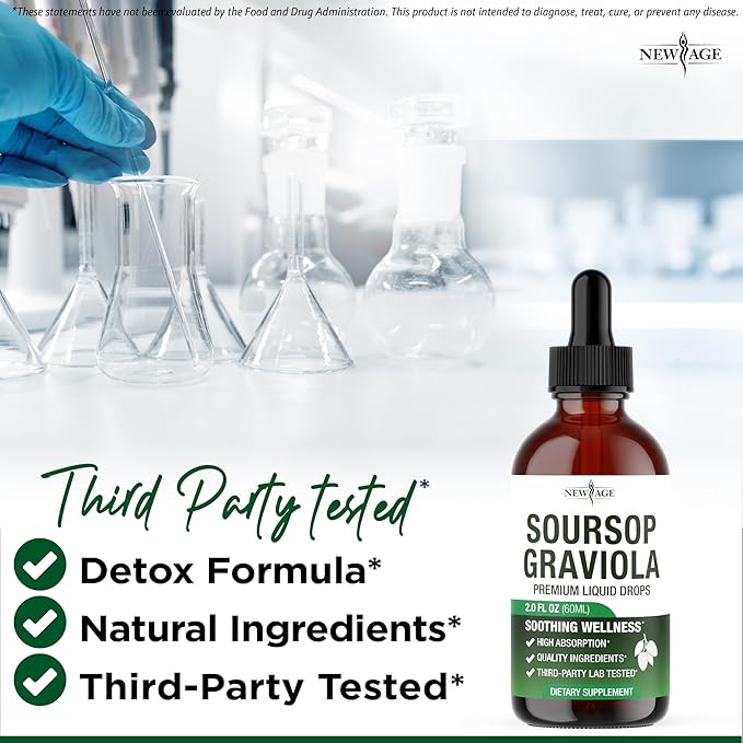 NEW AGE Soursop Drops - Soursop Bitters Liquid with Soursop Fruit and Leaves, Elderberry, Vitamin C and Olive Leaf - Multimineral & Vitamins Superfood - 2 oz