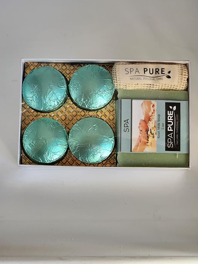 Spa Pure Aromatherapy Gift Set - Spa Bath Melts and Artisan Soap - Made in USA with Plant Based Ingredients - Cotton Soap Bag