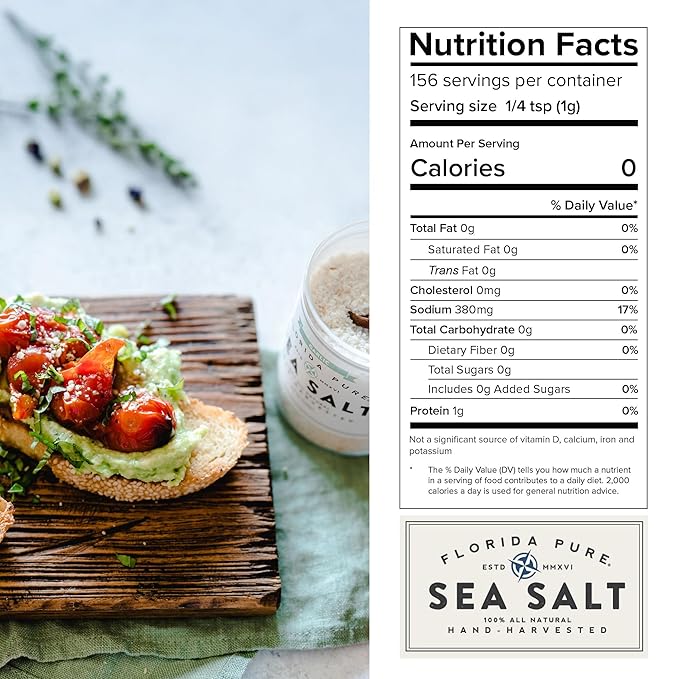 FLORIDA PURE Garlic Sea Salt - 80+ Mineral Sea Salt, Natural, Unrefined, Non Iodized - for Baking, Cooking, Seasoning & Enhancing Taste - Rich Taste Flaky Sea Salt (4.5 oz Jar)