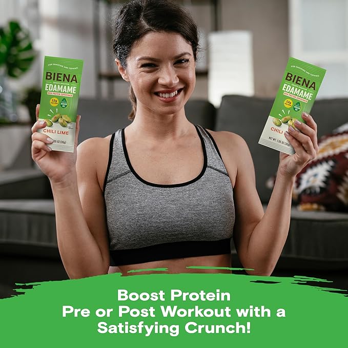 Biena Crispy Roasted Edamame Beans Snack – High Protein Low Carb Snack for Adults & Kids, 12g Protein per Serving - Made w/Avocado Oil – Vegan, Gluten-Free – 10-Pack, 1.05oz Bags, Chili Lime