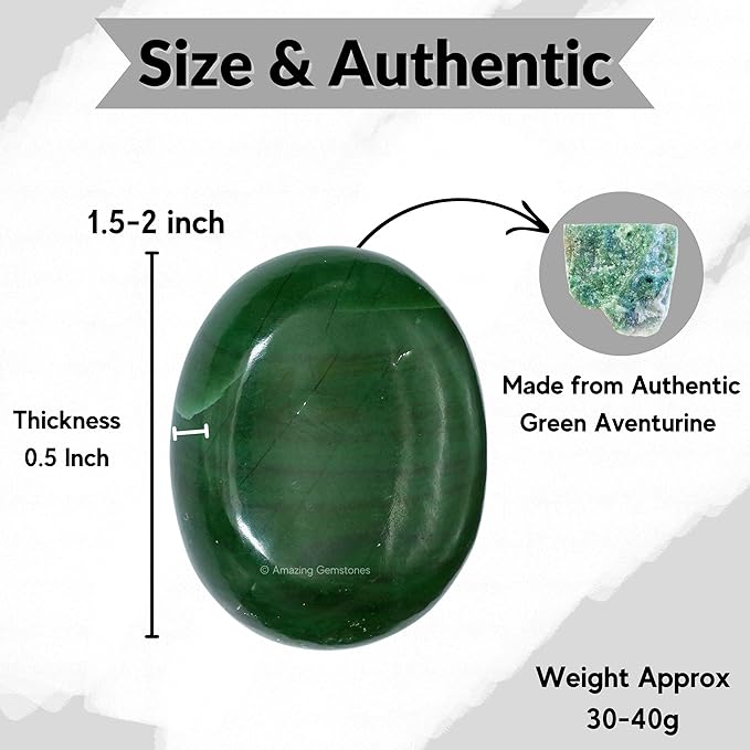 Amazing Gemstone Dark Green Aventurine Crystals and Healing Stones - Large Palm Stone Crystals Piedra - Crystal for Good Luck, Positive Energy, Meditation - Unique Stocking Stuffers, Gifts for Women