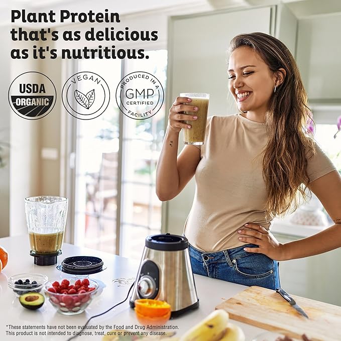 KOS Vegan Protein Powder, Chocolate Peanut Butter - Low Carb Pea Protein Blend, USDA Organic Superfood with Vitamins & Minerals - Keto, Soy, Dairy Free - Meal Replacement for Women & Men - 10 Servings