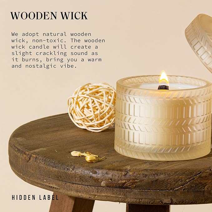 Vanilla Coconut Crackling Wood Wick Soy Candles in 7.4oz Glass Jar | Long-Lasting Scented Candles Gift Set for Valentine's Day, Mother's Day | Luxury Home Decor & Relaxation Gift for Women