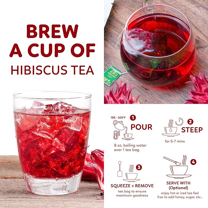 Indochine Blends Hibiscus Tea Bags | 100% Pure Hibiscus Flower | Sugar-Free, Caffeine-Free Herbal Tea | Double Chamber, Individually Wrapped Bags| Rich in Natural Goodness and Flavor | 3.5 oz | 50 Tea Bags