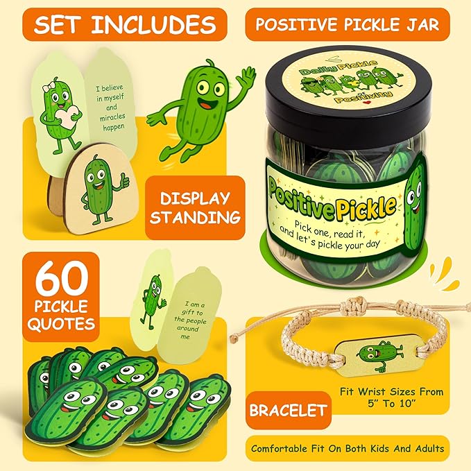Positive Pickle Affirmation Jar - 60 Daily Affirmation Cards For Women, Teenage Girl Birthday Gifts, Inspirational Quotes Teacher Gifts, Stocking Stuffers For Teen Girls Trendy Stuff Christmas Gift